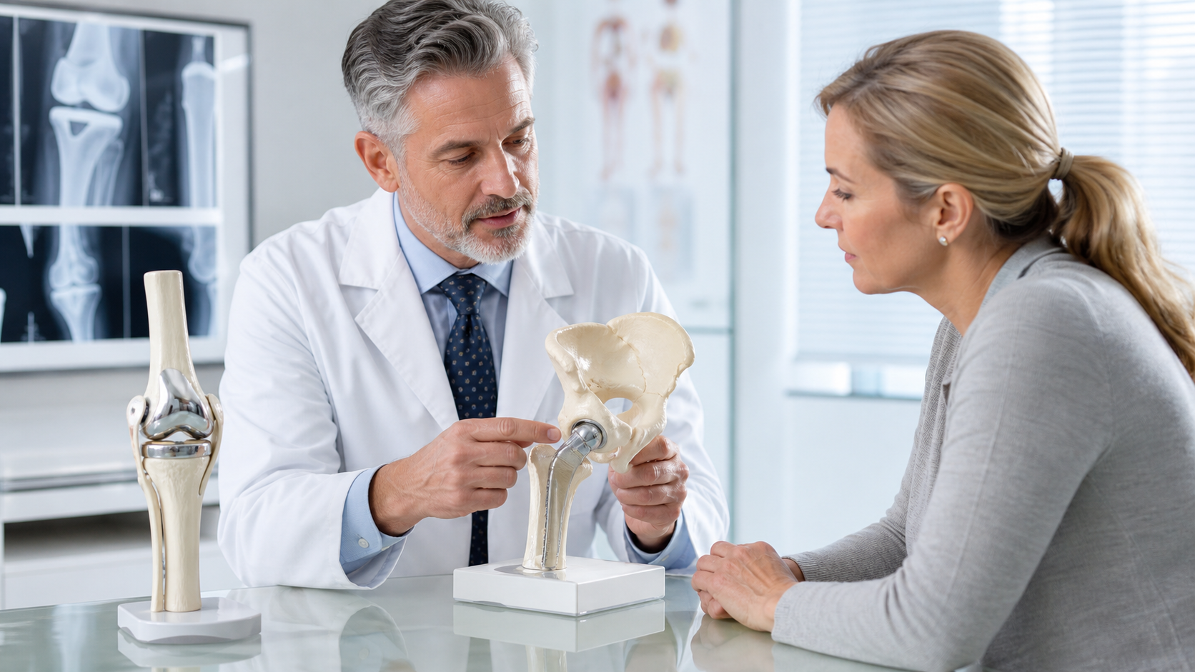 Joint replacement surgeon explaining knee and hip replacement options in ITPL